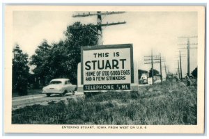 c1940's Cars From West On US 6 Entering Stuart Iowa IA Unposted Vintage Postcard