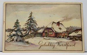 Geluukkig Kerstfeest Winter Scene Happy Christmas Netherlands to USA Postcard G5