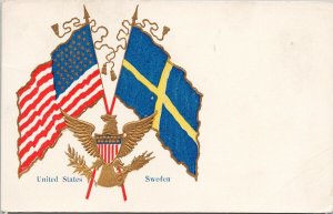United States Sweden Flags Patriotic Embossed c1907 Postcard G19