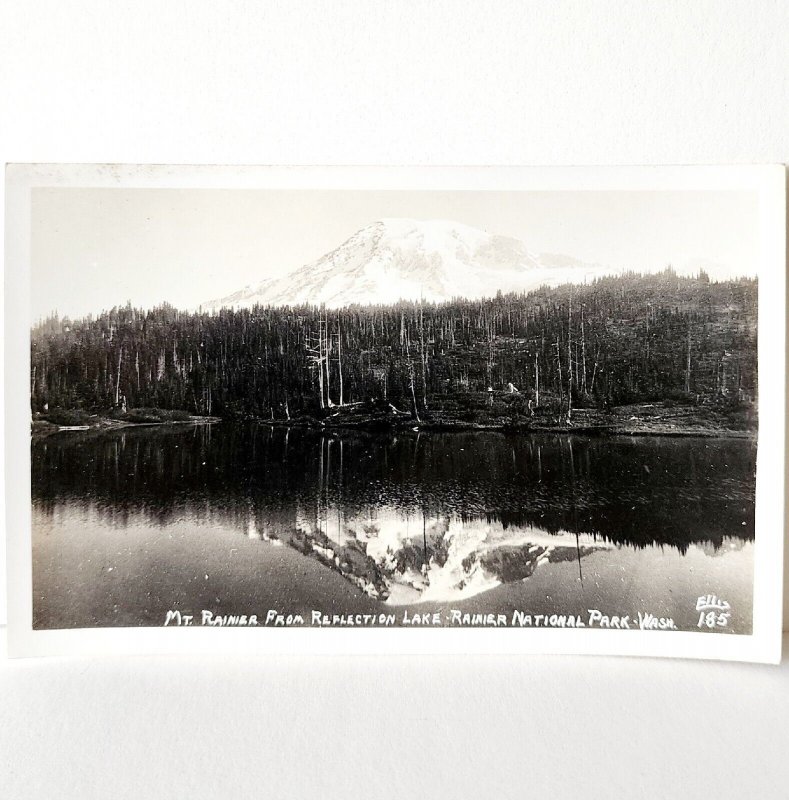 RPPC Mount Rainier From Reflection Lake Ellis 1920s Washington Pacific NW PCBG6C