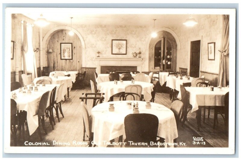 Bardstown KY Postcard RPPC Photo Colonial Dining Room Talbott Tavern Cline
