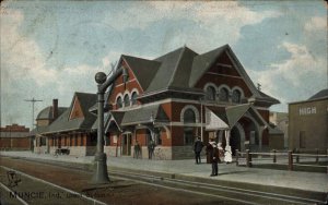 Tuck Muncie Indiana IN Union Railroad Train Station Depot c1910 Vintage Postcard