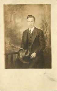 c1920 RPPC Postcard Handsome Young Man Portrait, Photo Arcade San Francisco CA