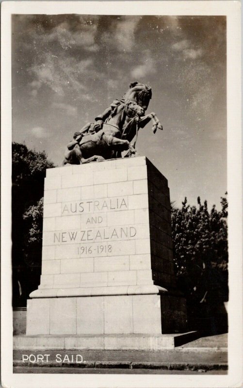 Egypt Port Said Australia & New Zealand Monument Statue Unused RPPC Postcard H11