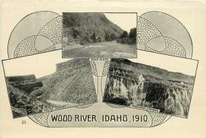 1910 Multiview Postcard Oregon Trail Monument Expedition Wood River ID Scenes