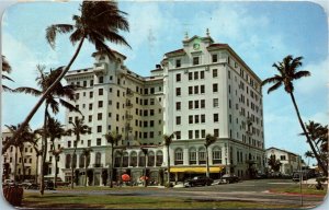 Postcard FL West Palm Beach Hotel Pennsylvania Old Cars Street View 1950s J9