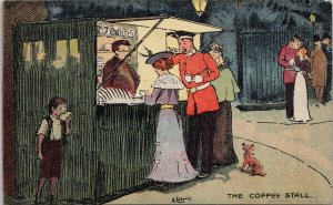 The Coffee Stall Soldier Woman Small Dog A. Ludovici Davidson Bros Postcard G12
