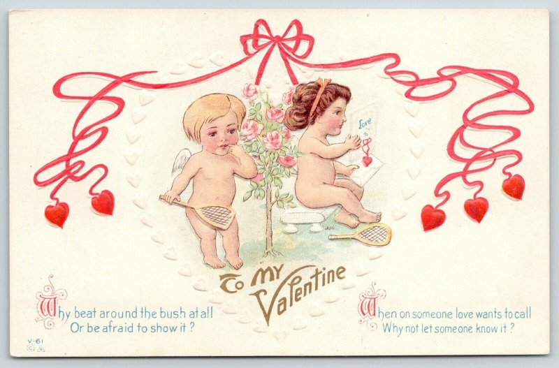 Valentine~Cupid Boy & Girl~Tennis Rackets~Beat Around the Bush~White Emboss~NASH 