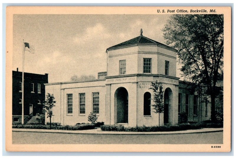 c1930's U.S. Post Office Building View Rockville Maryland MD Vintage Postcard 