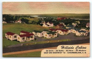 1940s CHAMBERLAIN SOUTH DAKOTA HILLSIDE CABINS HWY 16 LINEN POSTCARD P3011