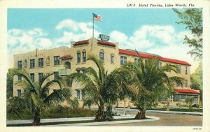 Hotel Florida Lake Worth Florida roadside flag Teich Postcard 20-2956