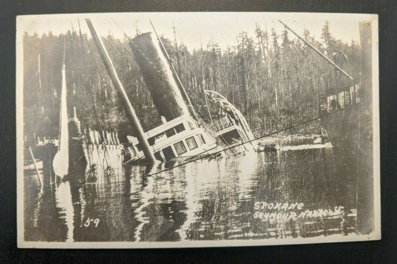 Mint Vintage Seymour Narrows Spokane Ship Wreck Real Photo Postcard RPPC