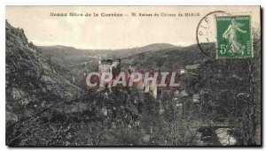 Old Postcard Beautiful Sites in the Correze Merle castle ruins