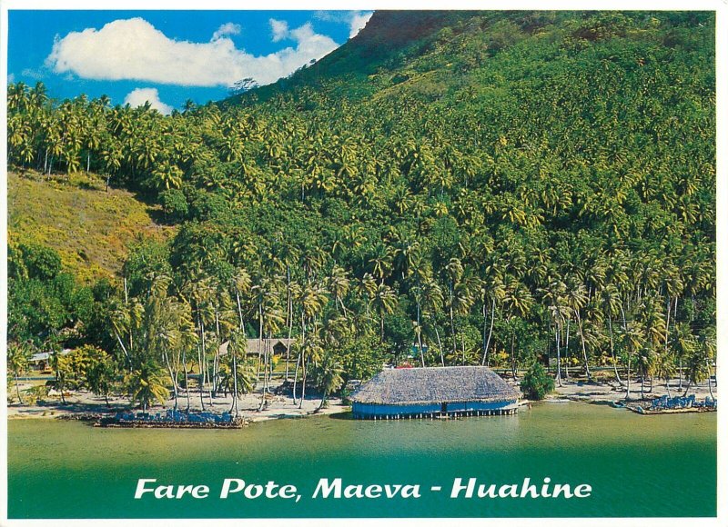 Postcard Tahiti Huahine Fare Pote Maeva exotic scenery typical house