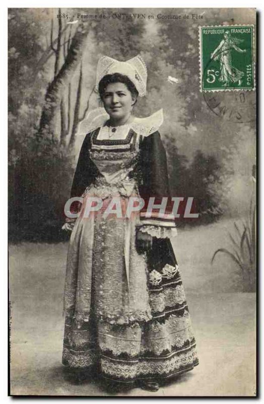 Old Postcard Folklore Female Pont Aven in party costume