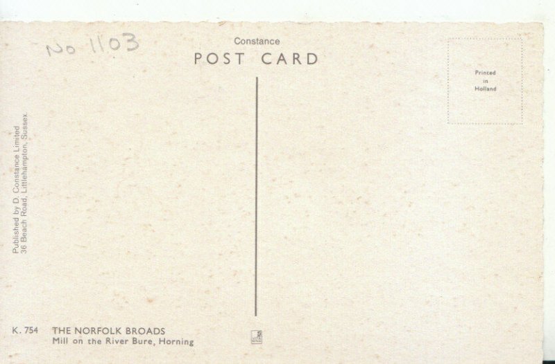 Norfolk Postcard - Mill On The River Bure - Horning - Norfolk Broads  Ref 20005A