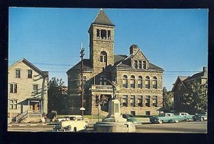 Woonsocket, Rhode Island/RI Postcard, Court House & Civil War Monument,Old Cars