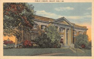 BELOIT, WI Wisconsin   PUBLIC LIBRARY  Rock County   c1940's Linen Postcard
