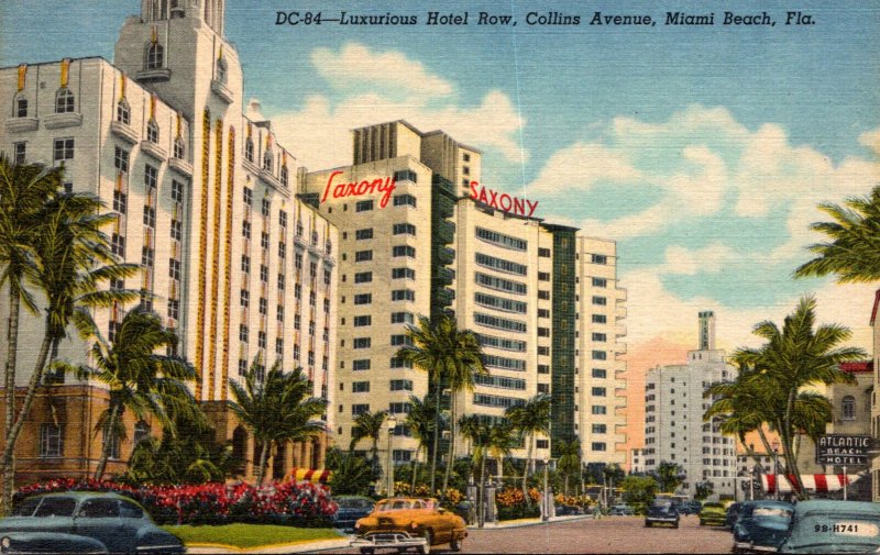 Florida Miami Beach Luxurious Hotel Row On Collins Avenue Curteich