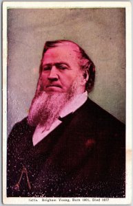 Brigham Young Self-Portrait & Biography Antique Postcard