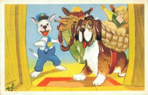 Comic Dogs Puppies With Food Vintage Postcard 06.59