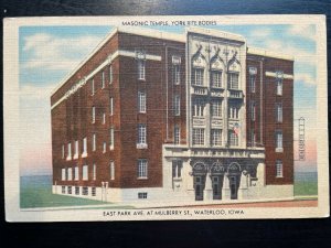 Vintage Postcard Masonic Temple York Rite Bodies East Avenue Waterloo Iowa (IA)