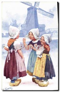 Old Postcard Fantasy Illustrator Feiertug Children Windmill