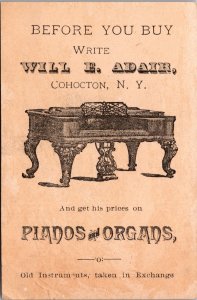 Vintage Cute Little Kitten Music Piano & Organ Center Trade Card Cohocton N.Y