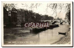 Old Postcard Paris Seine at the Pont Marie Barges Boats