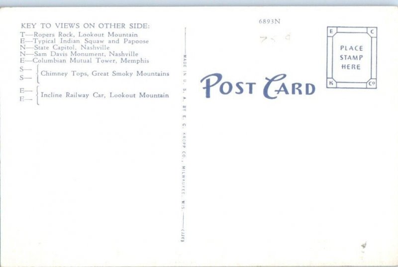 1940s Large Letter Greetings from Tennessee Postcard