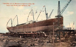 Sparrows Point Maryland Launching S.S. Missouri, Steel Works, Vintage PC U18399
