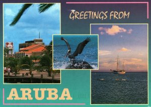 VINTAGE CONTINENTAL SIZE POSTCARD MULTIPLE IMAGES GREETINGS FROM ARUBA ANTILLES