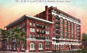 Portland OR-Oregon, Y.W.C.A. & Y.M.C.A. Buildings Street View, Vintage Postcard