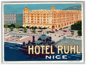 Hotel Ruhl Nice Luggage Label Vtg Sticker Stamp French Reviera