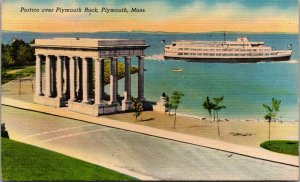 Vtg Portico Over Plymouth Rock Cruise Ship Massachusetts MA Linen Postcard