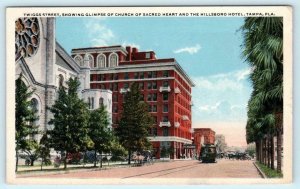 TAMPA, Florida FL ~ TWIGGS STREET Scene HILLSBORO HOTEL & Church 1920 Postcard