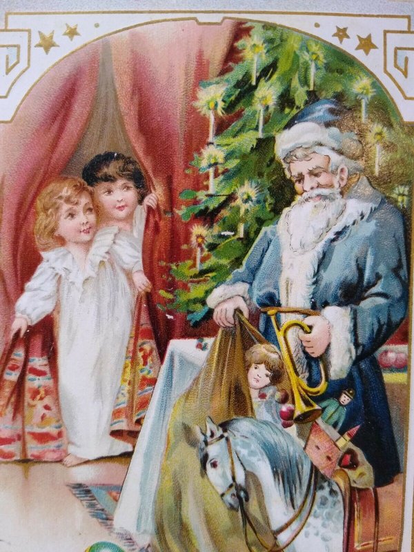 Santa Claus Father Christmas Postcard Blue Suit Coat Vintage 1908 E Grafton NH 