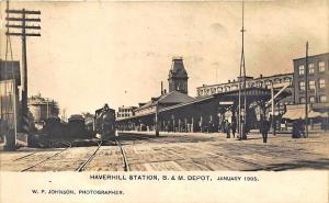 Haverhill MA B & M Depot Train Railroad Station 1905 Real Photo Postcard