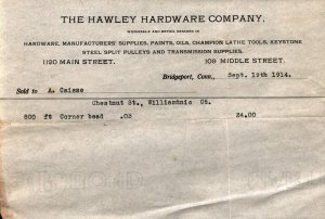 1914  Bridgeport  Connecticut  The Hawley Hardware Co.  Receipt  8 x 5