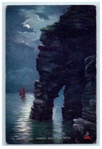 c1910 Moonlight Seas, The Giants Leg Shetland Isles Oilette Tuck Art Postcard