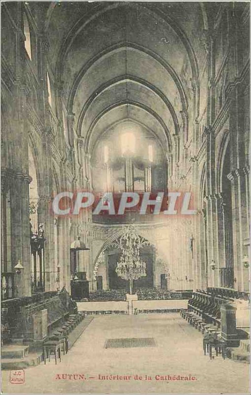 Old Postcard Autun Interior of the Cathedral Organ