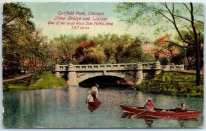 M-28718 Garfield Park Chicago Illinois Stone Bridge and Lagoon