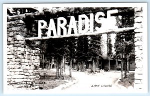 RPPC LAKE LOUISE, Alberta Canada~ Roadside PARADISE LODGE Cabins c1940s Postcard