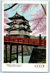 Hirosaki Japan Postcard Hirosaki Castle Famous for Cherry Blossoms c1930's