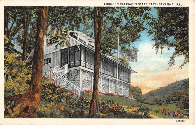 Savanna Illinois Palisades State Park Lodge Antique Postcard K43982