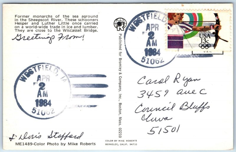 1984 Westfield, IA Post Office Cancel Postcard Town USPO Postal History A268