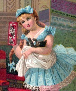 1880s Burdock Blood Bitters Girl & Cute Cat Quack Med. Pulaski, NY F118