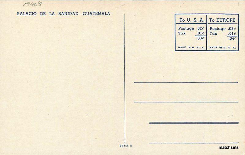 1940s Palacio De La Sanidad Guatemala linen postcard 9335