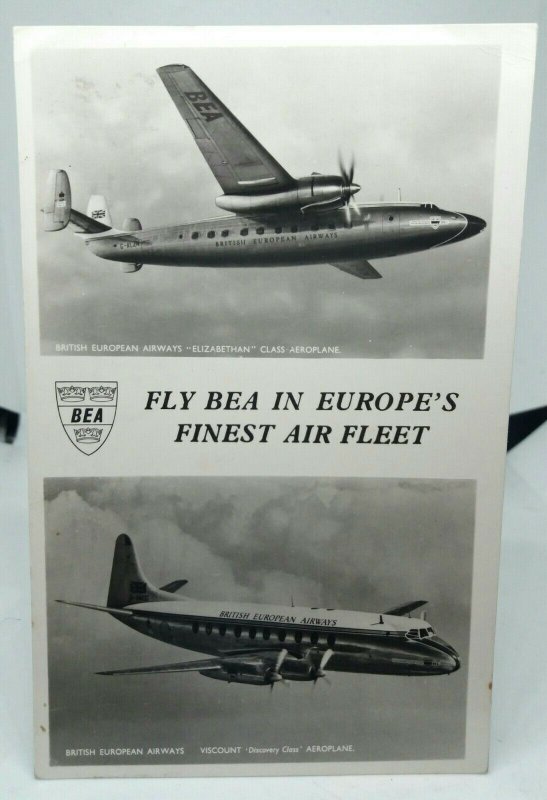 British European Airways Elizabethan Class & Viscount Aircraft Vtg Postcard 1955