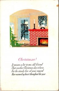 Merry Christmas With Fireplace Scene 1927